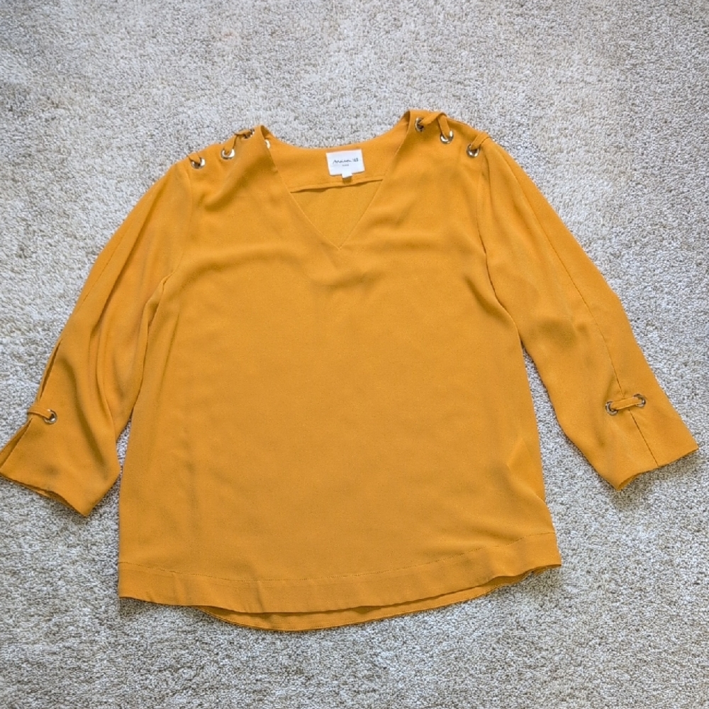 Maison 123 Mustard V-Neck Blouse - Size 10